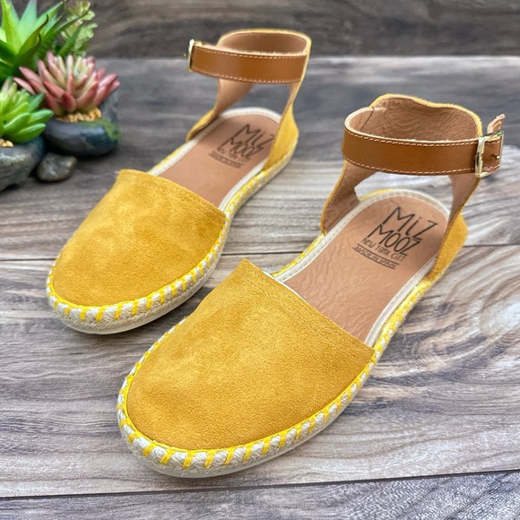 NIB Miz Mooz Cleo 38 7.5-8 Orchre Suede Ankle Strap Closed Toe Espadrille Sandal - Picture 4 of 12